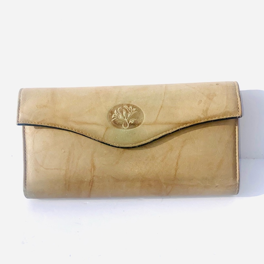 Buxton Top Grain Cowhide Marbled light tan leather Trifold Long Wallet vintage